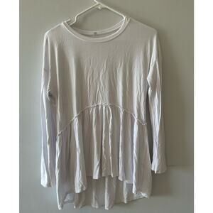 Tasamo Top Women's Small White Babydoll Ruffle Crewneck Long Sleeve Peplum